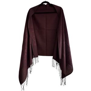 Deep Burgundy Wine Paisley Black Fringed Shawl Wrap Scarf